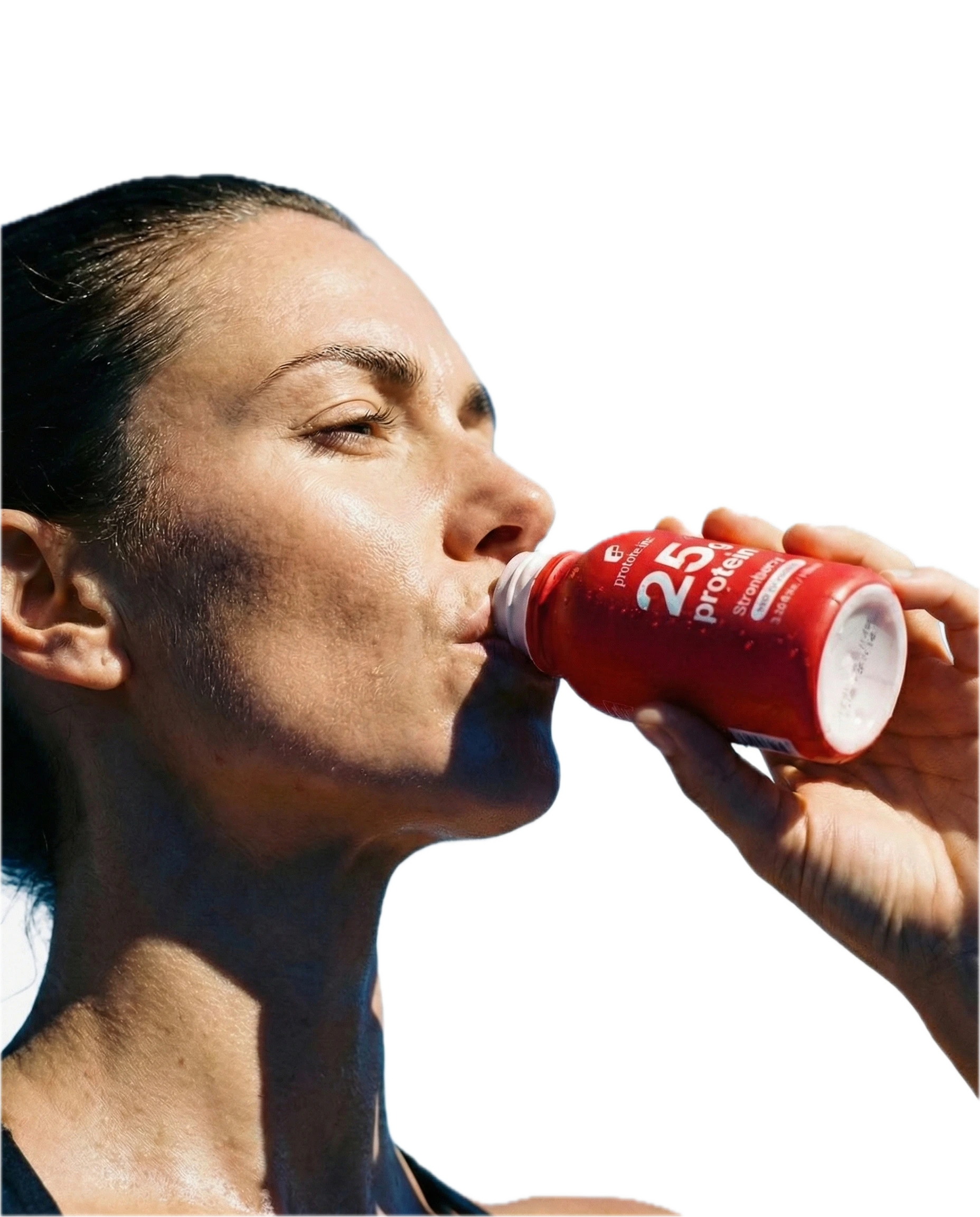 Woman holding a Neo Protein strawberry protein shot